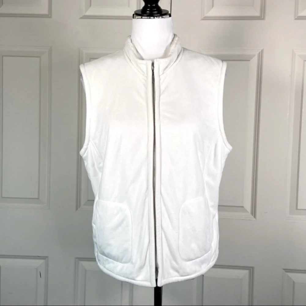 Evan Picone Zip Up Fleece Ivory Vest - Picture 3 of 10